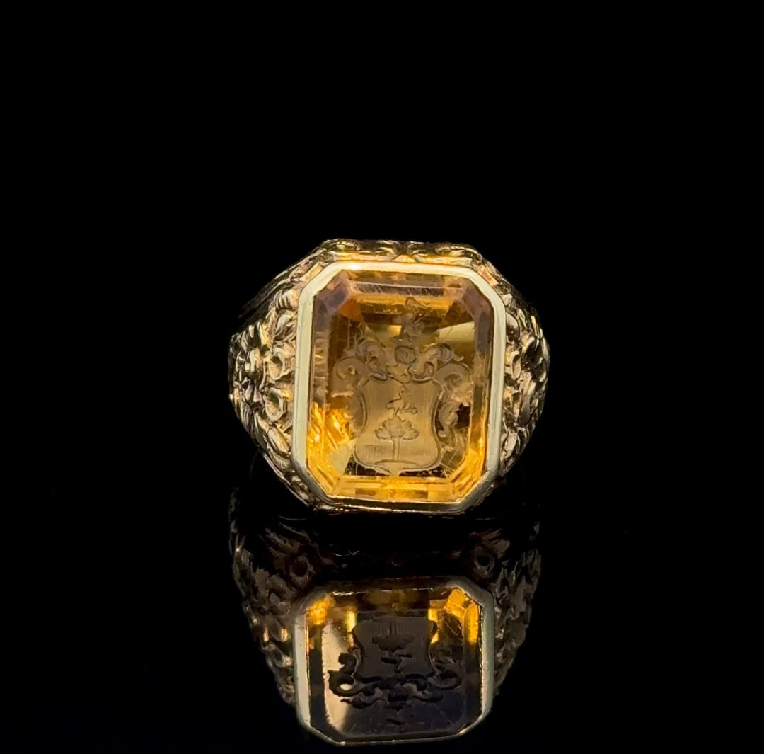 Antique Carved Citrine,18k Gold Ring