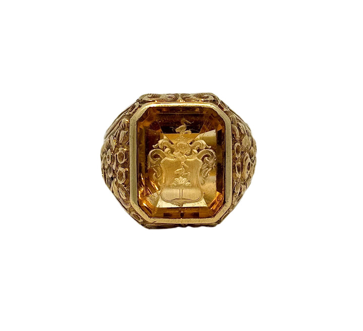 Antique Carved Citrine,18k Gold Ring