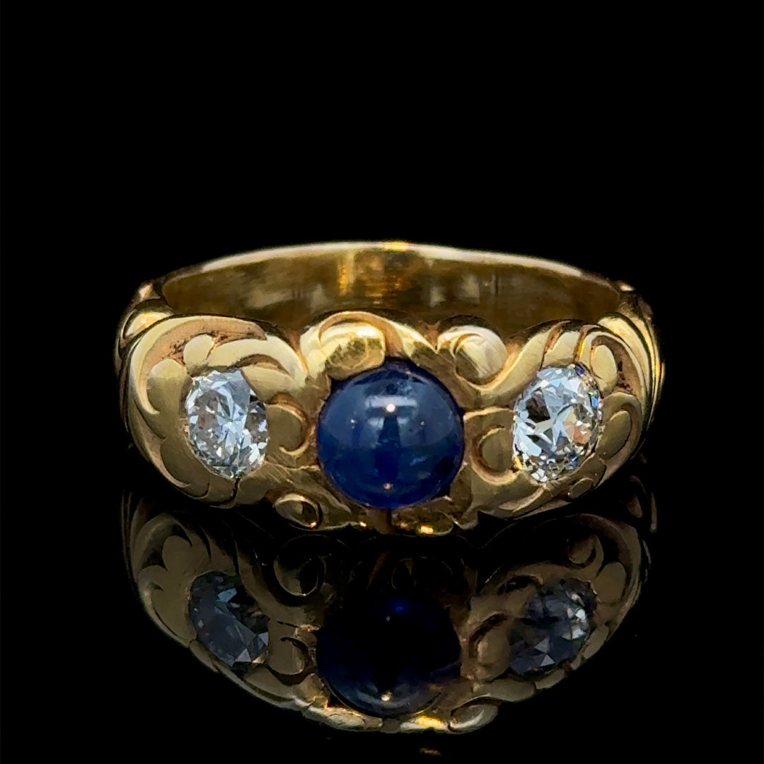 Art Nouveau Diamond, Sapphire Cabochon, Ring