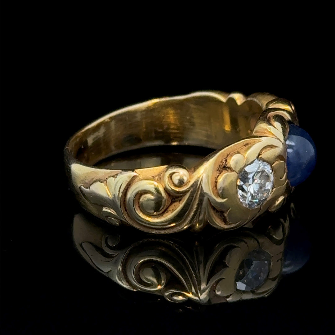 Art Nouveau Diamond, Sapphire Cabochon, Ring