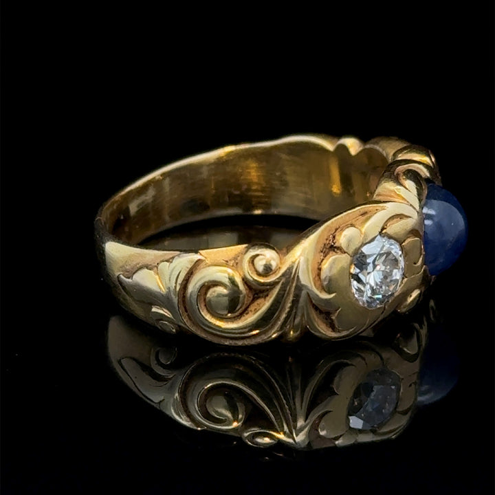 Art Nouveau Diamond, Sapphire Cabochon, Ring