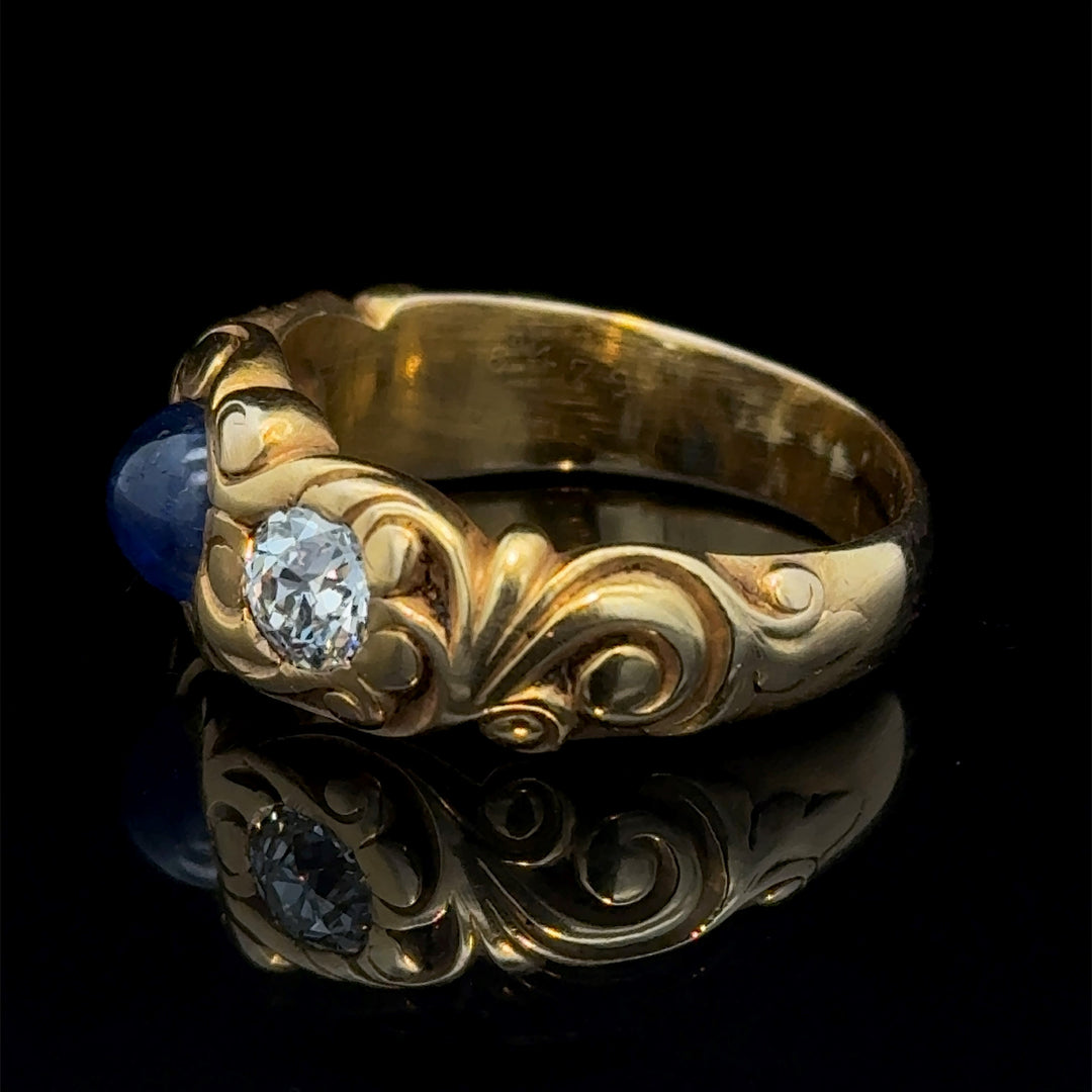 Art Nouveau Diamond, Sapphire Cabochon, Ring