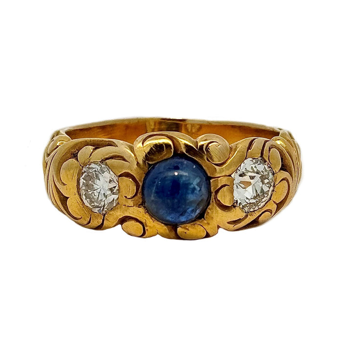 Art Nouveau Diamond, Sapphire Cabochon, Ring