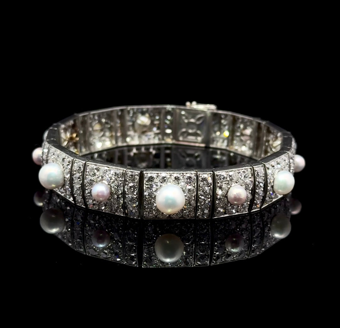 Art Deco Natural Pearl, Diamond, Platinum Bracelet,