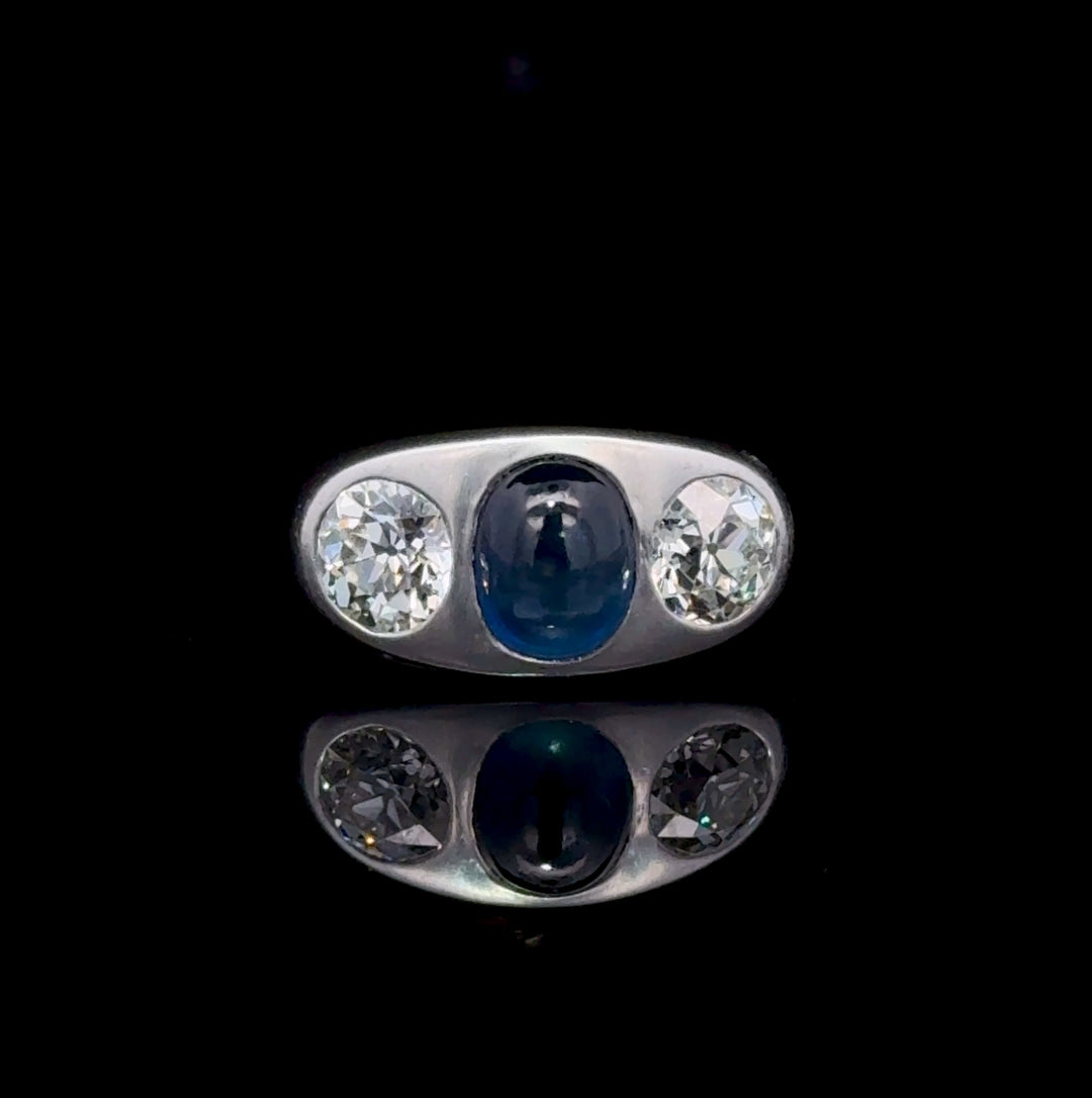 Art Deco Diamond, Sapphire Cabochon, Platinum Ring