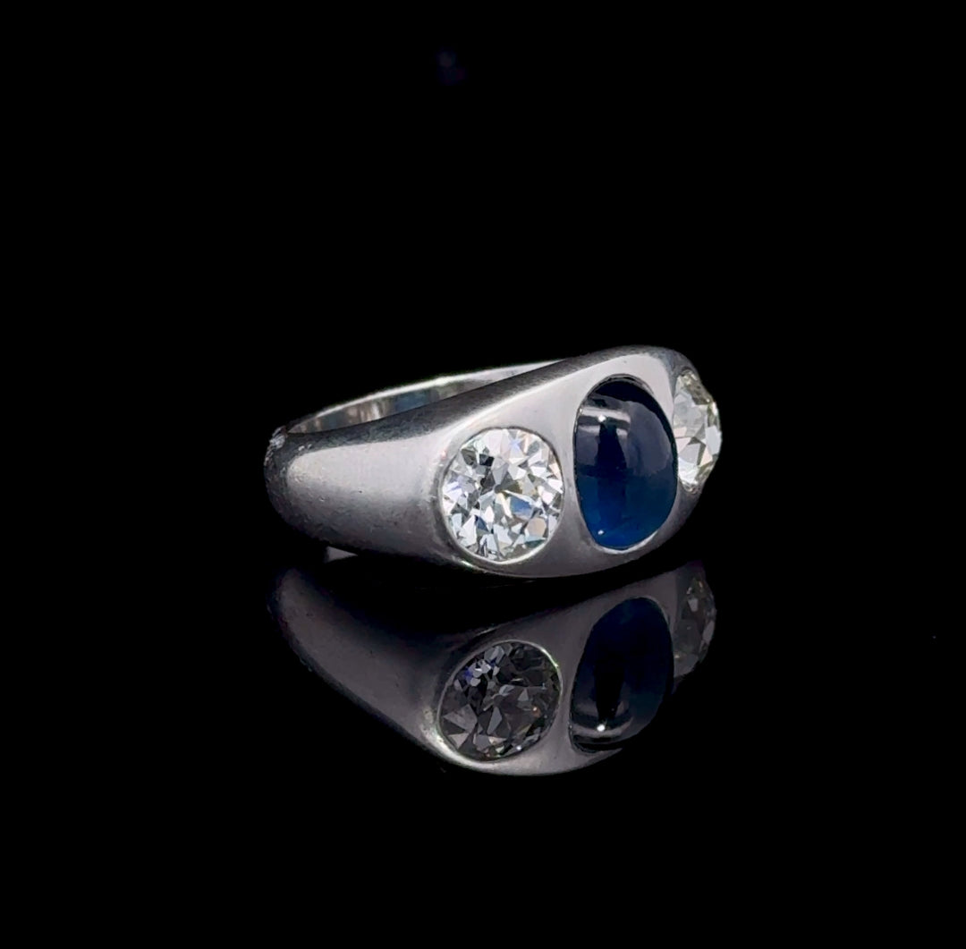 Art Deco Diamond, Sapphire Cabochon, Platinum Ring