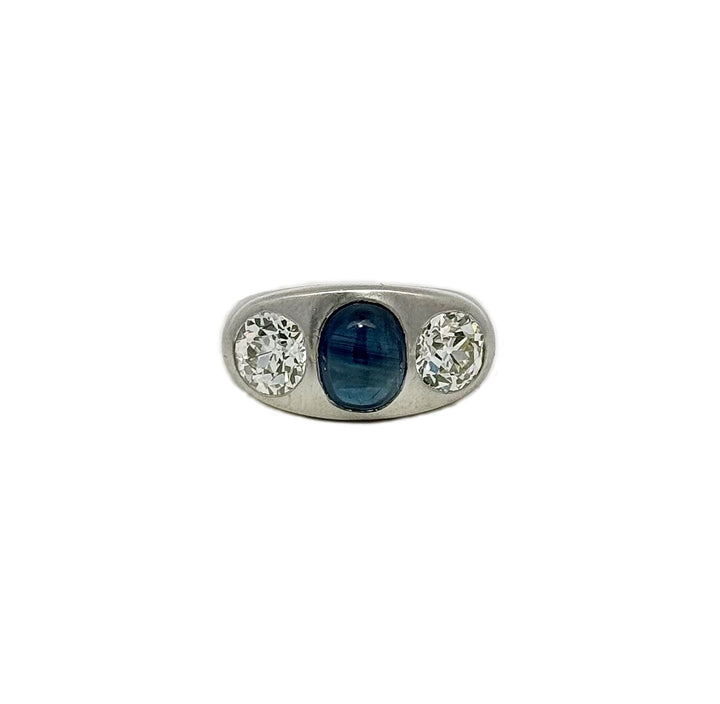 Art Deco Diamond, Sapphire Cabochon, Platinum Ring