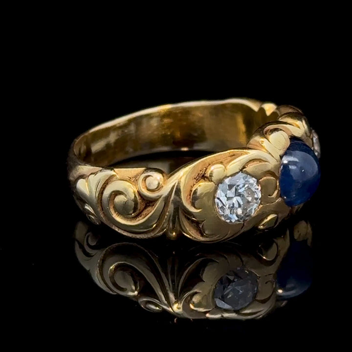 Art Nouveau Diamond, Sapphire Cabochon, Ring