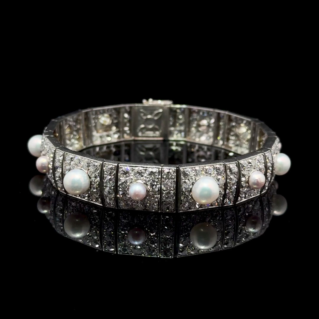 Art Deco Natural Pearl, Diamond, Platinum Bracelet,