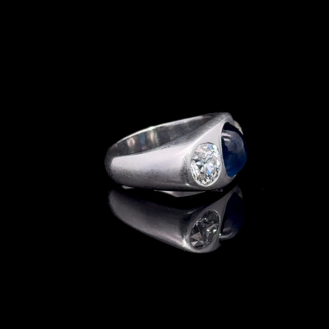 Art Deco Diamond, Sapphire Cabochon, Platinum Ring