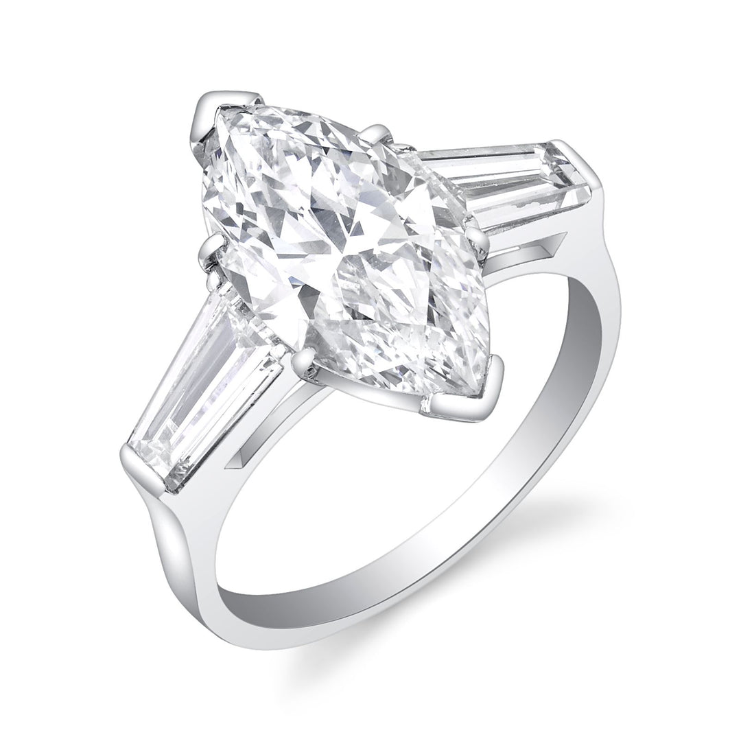 Mid-Century "Marquise Brilliant" Diamond, Platinum Engagement Ring Suite