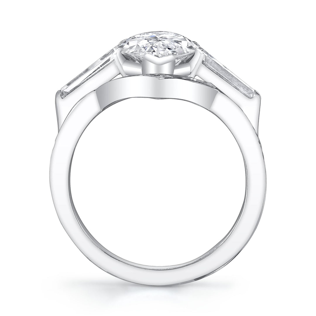 Mid-Century "Marquise Brilliant" Diamond, Platinum Engagement Ring Suite