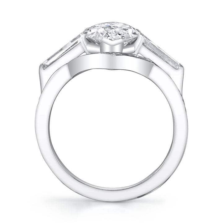 Mid-Century "Marquise Brilliant" Diamond, Platinum Engagement Ring Suite