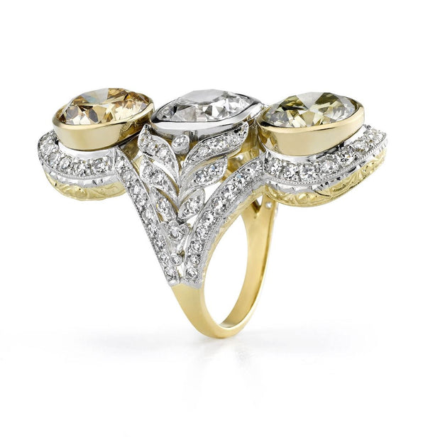 2 Carat Round Three Stone Engagement Ring in Yellow Gold