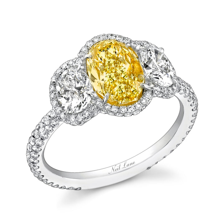 Neil Lane Couture Yellow & White Diamond Three Stone Platinum Ring