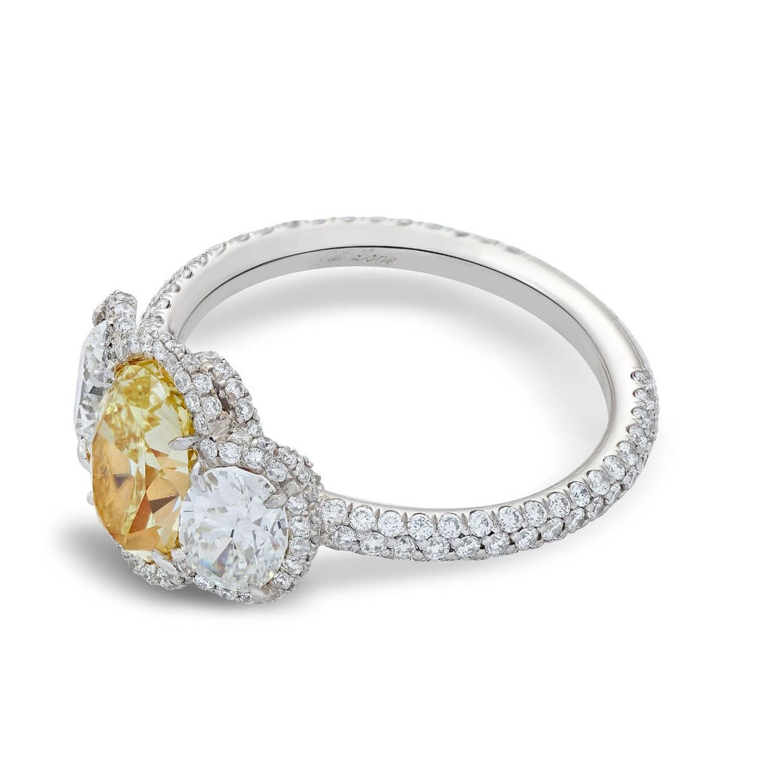 Neil Lane Couture Yellow & White Diamond Three Stone Platinum Ring