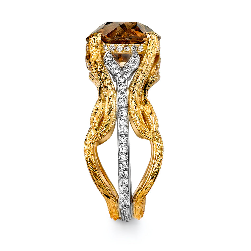 Neil Lane Couture Renaissance Revival Style Natural Fancy Color Diamond, Platinum, 18K Yellow Gold Ring