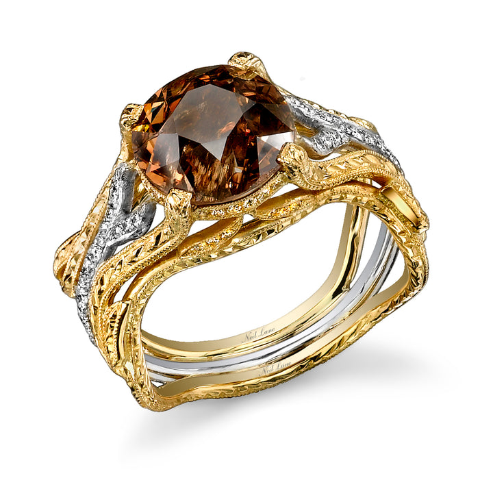 Neil Lane Couture Renaissance Revival Style Natural Fancy Color Diamond, Platinum, 18K Yellow Gold Ring