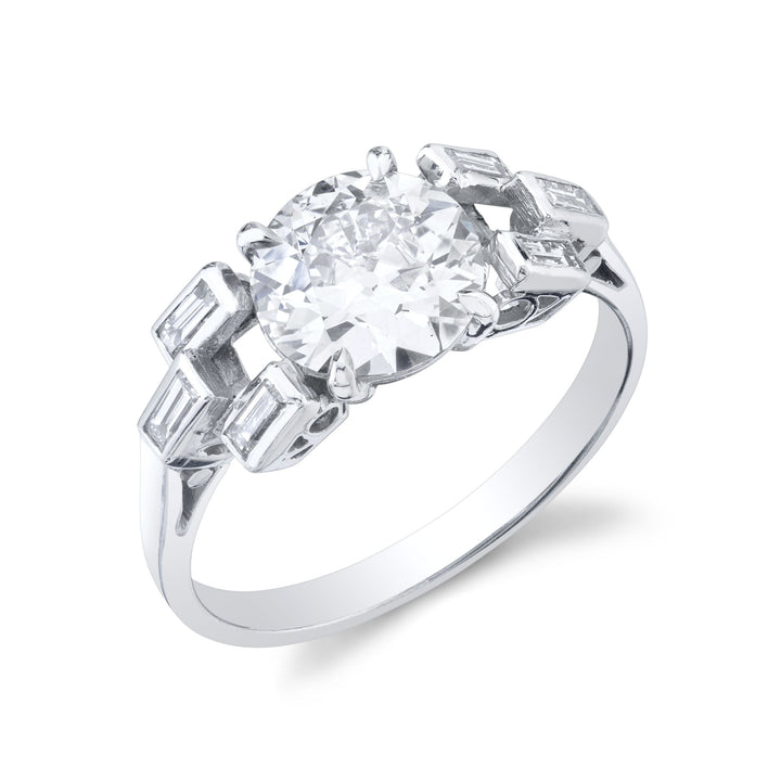 Art Deco "Round Brilliant" Diamond, Platinum Ring